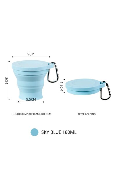 Choice كوب قابل للطي من السيليكون باللون الأزرق السماوي مع فتحة تعليق كوب ماء...