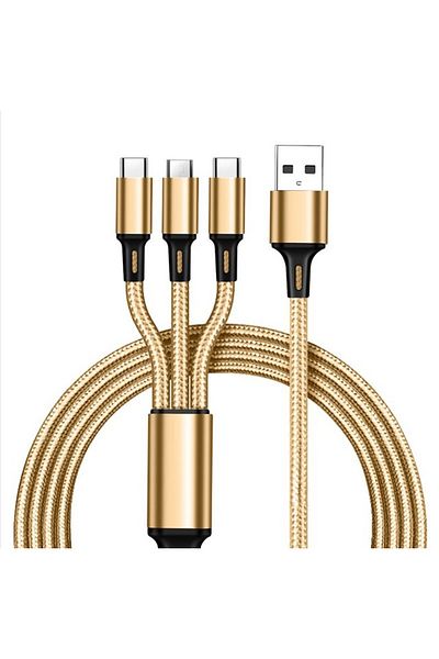 Choice 1.2m Golden 2.4A Braided One Drag Three USB-A For Apple Android Type-c/USB-C Fast Charging Cable 1.2