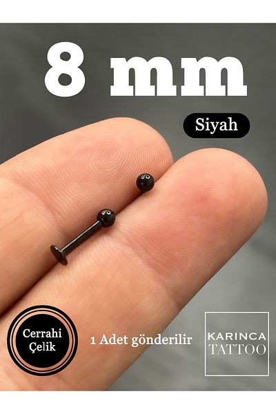 Karınca Piercing 8 mm Black Labret - Tragus and Cartilage Conch Helix Lip Snake Bites Ear Piercing