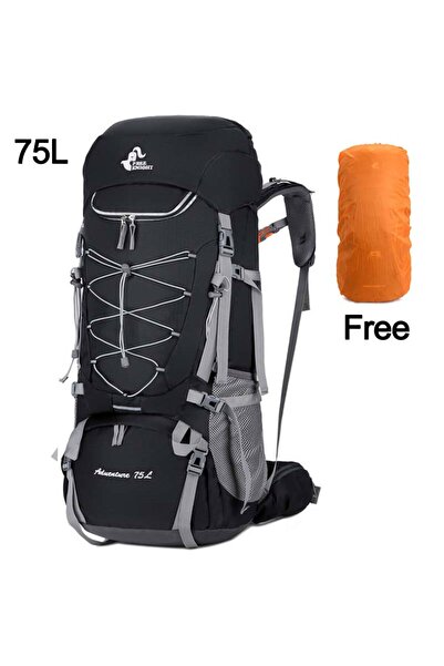 Choice حقيبة ظهر للتخييم سوداء 75 لترًا حقيبة سفر رياضية مع غطاء مطر وتسلق ال...