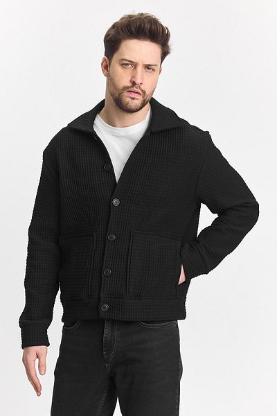 DAMGA JEANS Мъжко ежедневно яке с джобове и копчета, сезонно черно