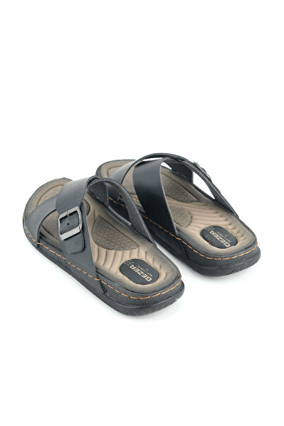 GEZER Erkek Yazlık Suni Deri Tek Toka Ayarlanabilir Rahat Taban Günlük Terlik
