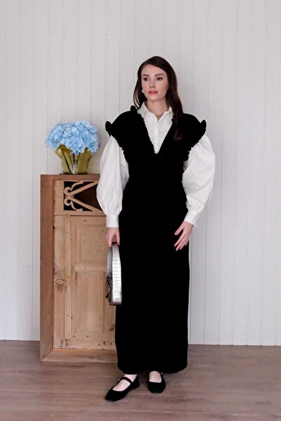 Ceylan Otantik Siyah Fırfır Yaka jile