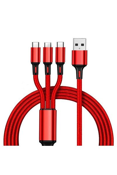 Choice 1.2m Red 2.4A Braided One Drag Three USB-A For Apple Android Type-c/USB-C Fast Charging Cable 1.2m