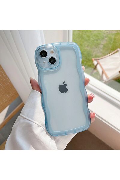 BSN iPhone 12 Blue For iPhone 15 14 13 12 11 Pro Max Mini XS SE 7 8 Plus Case Cute Transparent Curly Wav