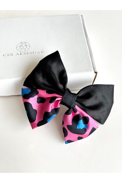 CSR AKSESUAR cataramă automată cu fundă leopard din satin