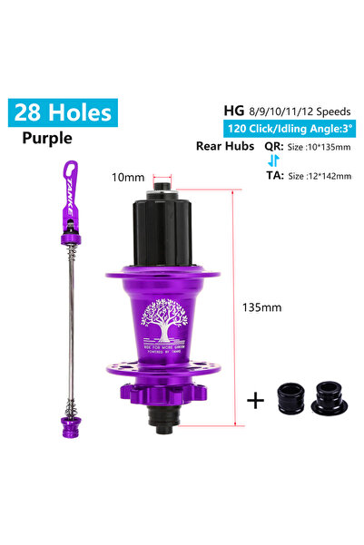 Choice 28H Purple QR-TA R TANKE 120 Click Hub 6 Bearing MTB Mountain Bike Hub...