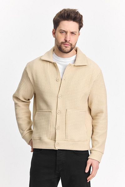 DAMGA JEANS Ανδρικό Casual Εποχιακό Κρεμ Μπουφάν με Κουμπιά και Τσέπες