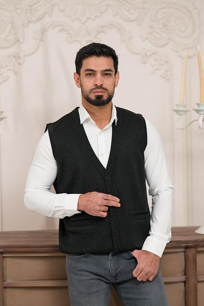 Woolen World Ανδρικό πλεκτό γιλέκο με κανονική εφαρμογή μπροστινή τσέπη
