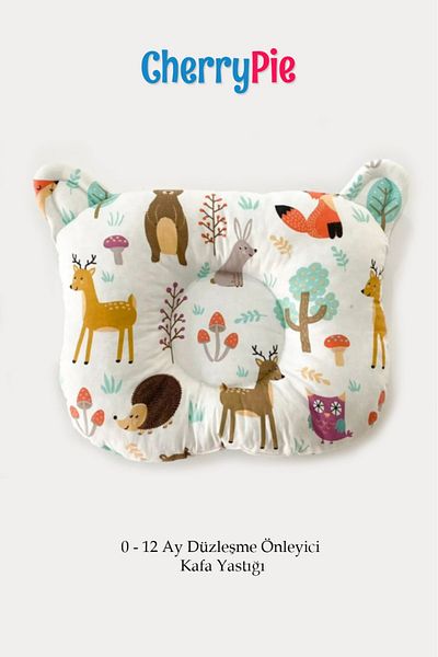 CherryPie 0-12 Months Forest Animals Pattern Flat Head Pillow with Ears Newborn Baby Pillow