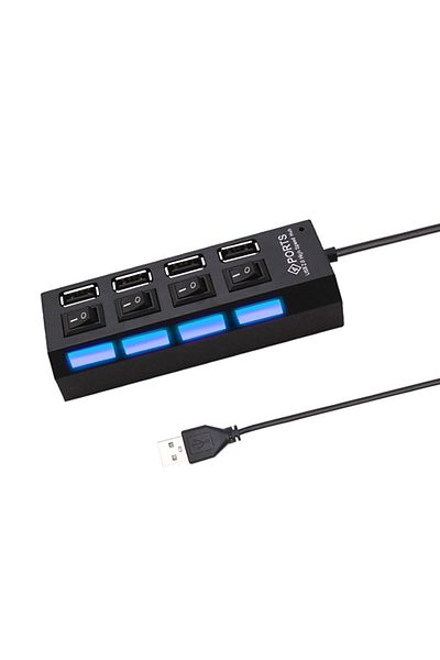 Choice موزع USB مزود بـ 4 منافذ ومحول USB ومحول USB 2.0 عالي السرعة ومتعدد المنافذ ومفتاح تشغيل/إيقاف USB محمول