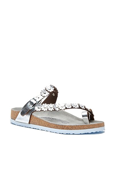 Comfortfüsse Women's Silver Leather Anatomical Cork Sole Slippers