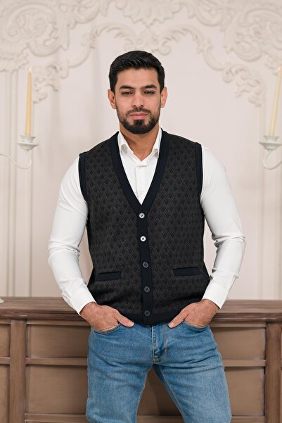 Woolen World Регулярний крій, з кишенями спереду, без рукавів, з візерунком, чоловічий трикотажний жилет