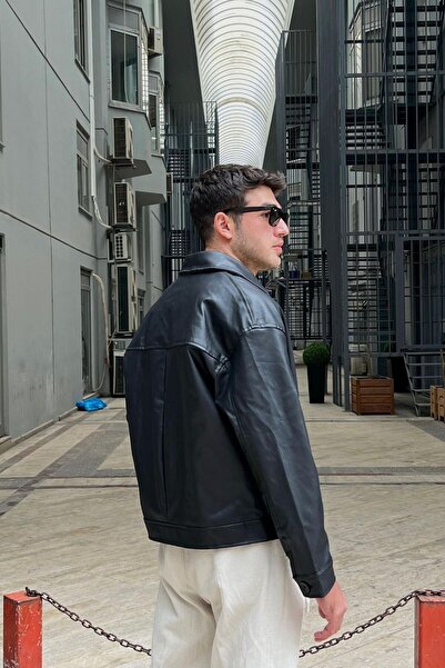 KOCCI Old Money Style Ανδρικό Oversize Vintage Biker Μαύρο Δερμάτινο Μπουφάν