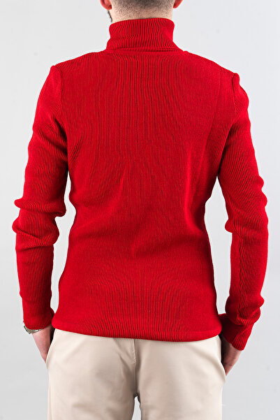 bombe Men's Slim Fit Turtleneck Cotton Turtleneck Sweater Red