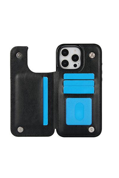 Choice جراب جلدي من البولي يوريثان مع مسند لهاتف iPhone 16 Pro Max أسود لهاتف...