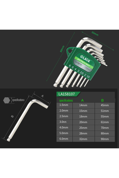 Choice1 LA158107 LAOA S2 alloy steel mini hex wrench small miniature 0.7/0.9/...