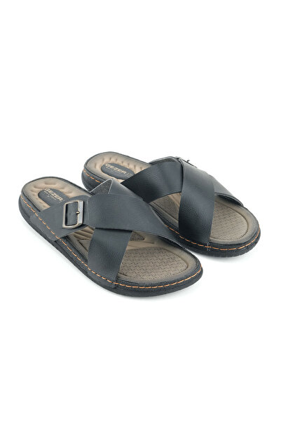 GEZER Erkek Yazlık Suni Deri Tek Toka Ayarlanabilir Rahat Taban Günlük Terlik