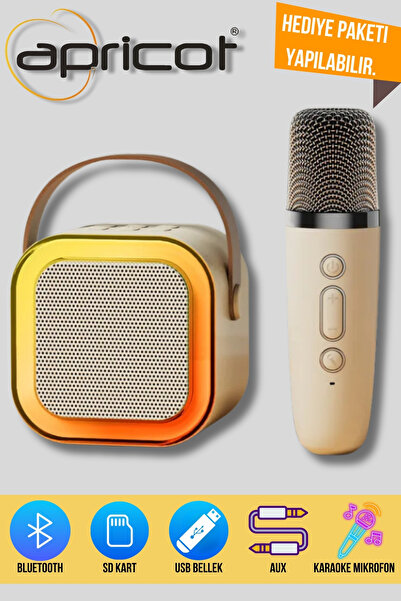 Apricot AP-S12 Bej Karaoke Hoparlör 5W Tf Kart/Usb/Tws Mikrofonlu RGB Bluetoo...