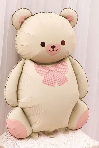 Atölye Mi Retro Bow Tie Bear Foil Balloon Cream Retro Big Bear Balloon Cream 90cm