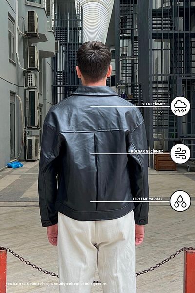 KOCCI Old Money Style Ανδρικό Oversize Vintage Biker Μαύρο Δερμάτινο Μπουφάν