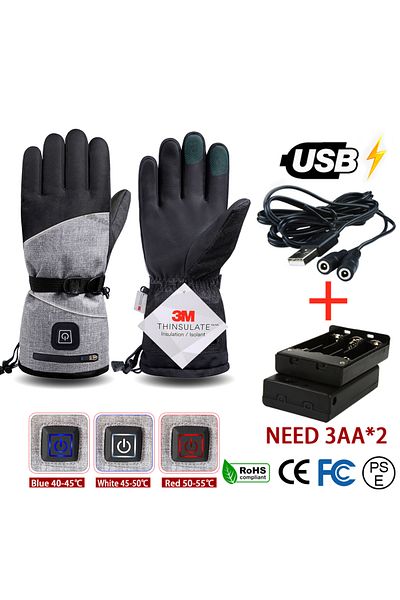 Choice 909 AA and Usb Winter Gloves 3M Cotton Heating Hand Warmer Electric Thermal Gloves Waterproof Snowbo
