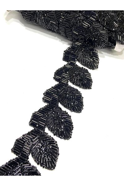 karantuhafiye Leaf Model Strip / Beaded Strip / 1 Meter Black / H1 Can Be Pasted with Iron
