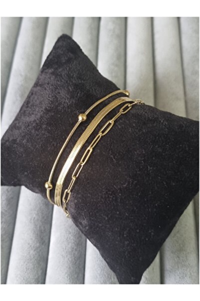 MSA TREND Kadın çelik bileklik 3lü zincir italyan dorika 316L ayar çelik gold...