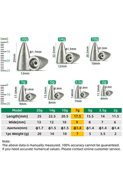 Choice 10 قطع 7 جرام DNDYUJU 10 قطع ثقل رصاصي لصيد الأسماك 2/3.5/5/7/10/14/20...