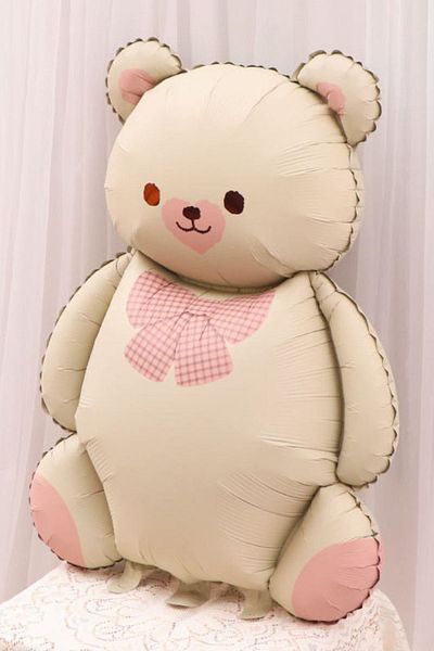 Atölye Mi Retro Bow Tie Bear Foil Balloon Cream Retro Big Bear Balloon Cream 90cm