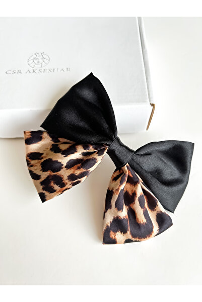 CSR AKSESUAR مشبك القوس التلقائي من الساتان الفهد