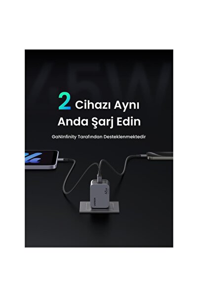 Ugreen Nexode Pro 35008 2xUSB-C QC/PD 45W GaN Hızlı Şarj Adaptörü