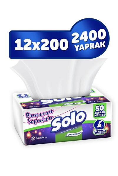 Solo 12'li Çek-Al Kağıt Mendil (1800 Yaprak +600 Yaprak Hediye)