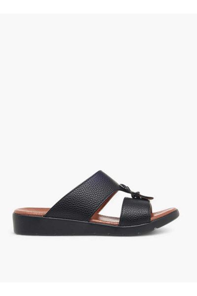 LBL by Shoexpress Textured Slip-On Arabic Sandals with Buckle Accent