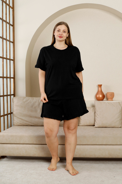 nisaNCa 100% Cotton Large Size 3 Piece Ruffle Women's Pajama Set