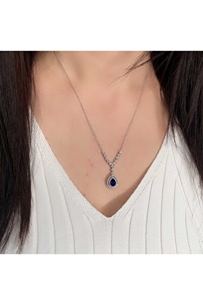 Kayra Mücevher Damla Safir Ve Pırlanta Taşlı Kolye Pk43