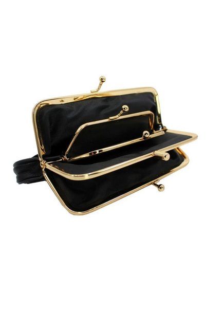 KY Black Genuine Leather Clip-On Scholarship Women's Wallet Card Holder