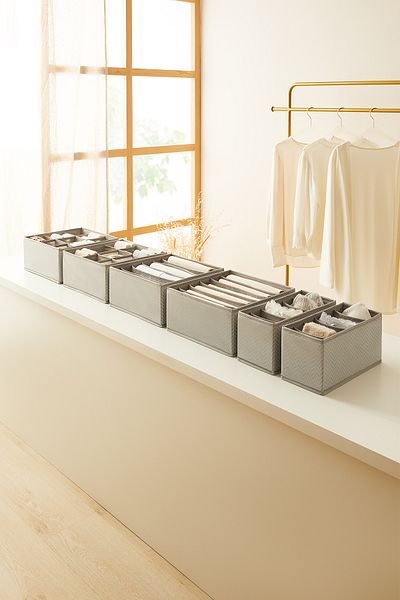 Ocean Home Textile Set of 6 Compartment Honeycomb Gray Drawer Cabinet Laundry Organizer Folding Storage Box Organizer