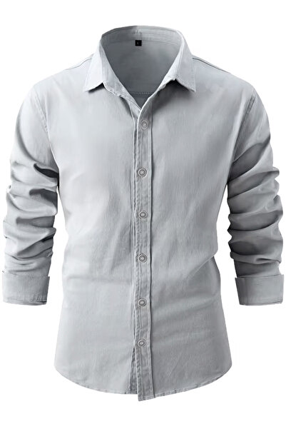 King Brothers Γκρι πουκάμισο εφαρμοστό Κασέ με κουμπιά στα μανίκια