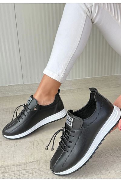 Erbilden Monya Black Leather Lace-Up Sneakers