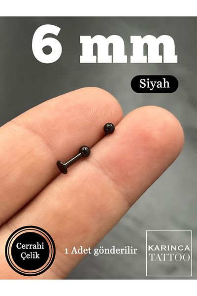 Karınca Piercing 6 mm Black Labret - Flat Conch Helix Lip Ear Tragus Piercing