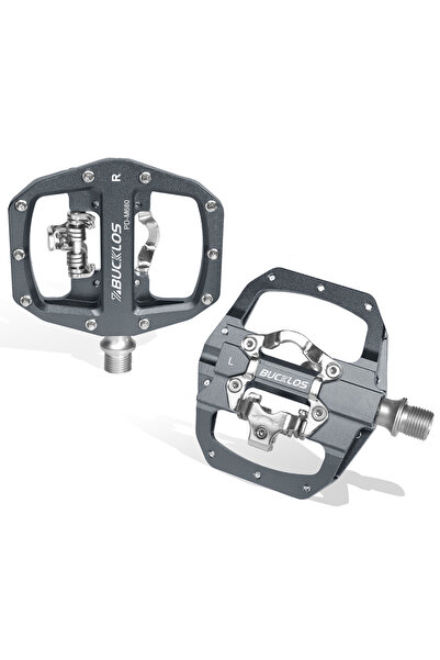BUCKLOS دواسة دراجة جبلية رمادية اللون، مناسبة لدواسات SPD المزدوجة ذاتية الق...