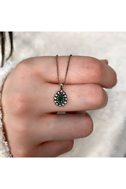 Kayra Mücevher Damla Zümrüt ve Elmas Kolye ELK07