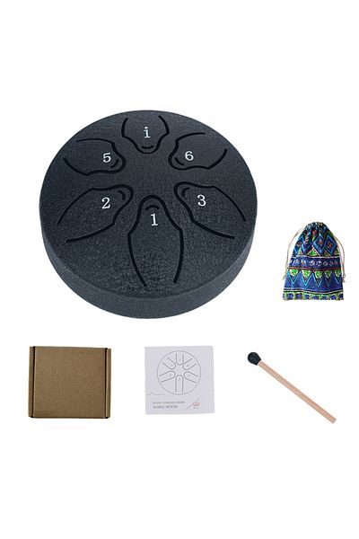 Shunmaii Black Steel Tongue Drum Portable Rain Drum Hand Pan Drum Percussion Musical Instruments 3 Inch 6 Not
