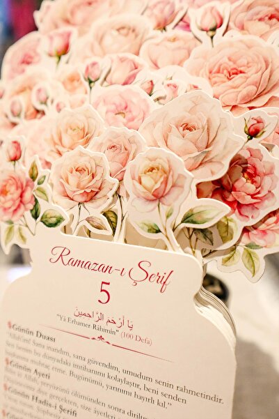 MSticker Ramazan Ayı Soft Pembe Güllü 30 Günlük Masa Takvimi, Ramazan-ı Şerif Özel Tasarım Ramazan Takvimi