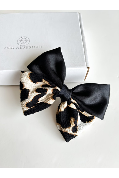 CSR AKSESUAR сатиновий леопардовий автоматичний бантик для волосся