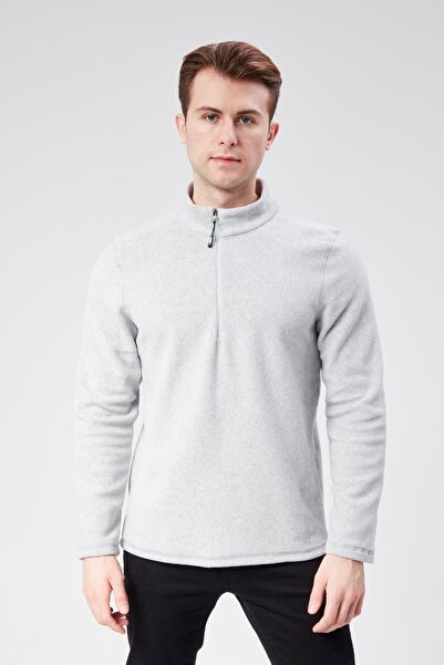 M MOONCOVER Erkek Standart Fit Rahat Kesim Soğuk Geçirmez Dik Yaka Polar Sweatshirt Gri