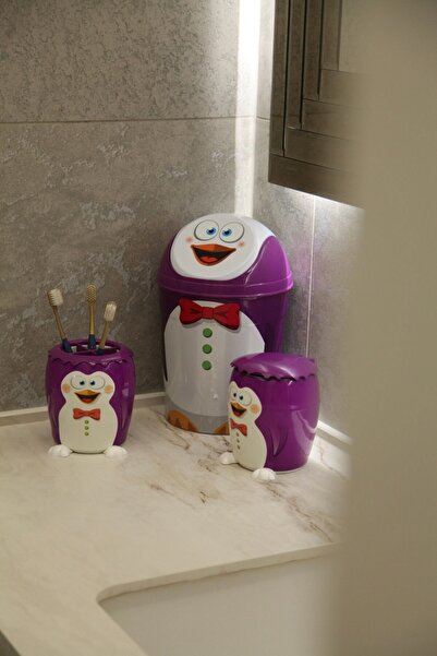 biedda Şirin Çocuk Odası Çöp Kovası 3'lü Set, Diş Fırçalık, Küçük Masa Üstü v...