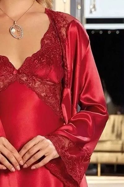 Nurteks 5344 Set cămașă de noapte din satin pentru femei - Burgundy