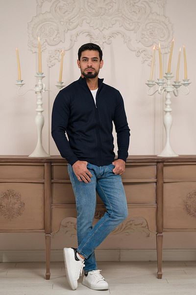 Woolen World Regular Fit Stand Collar Slim Spring Knitwear Cardigan